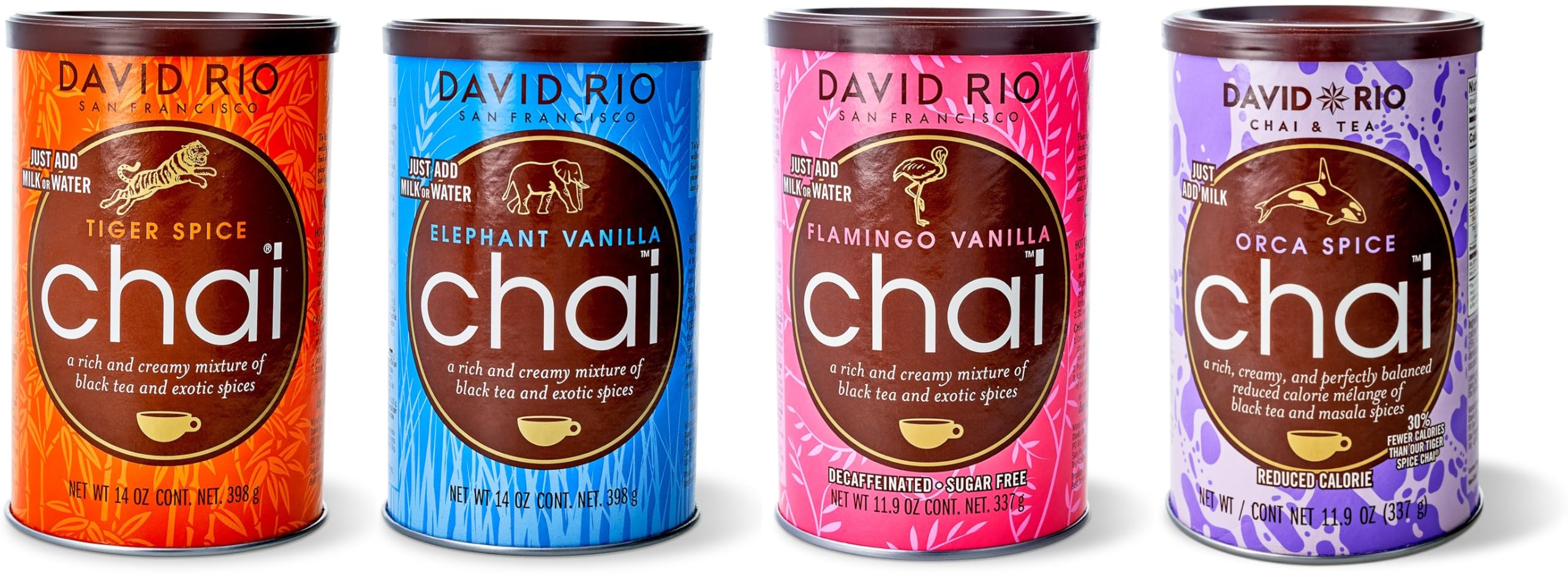 david-rio-signature-chai-latte-pulver-set-tiger-elephant-orca-flamingo image 1