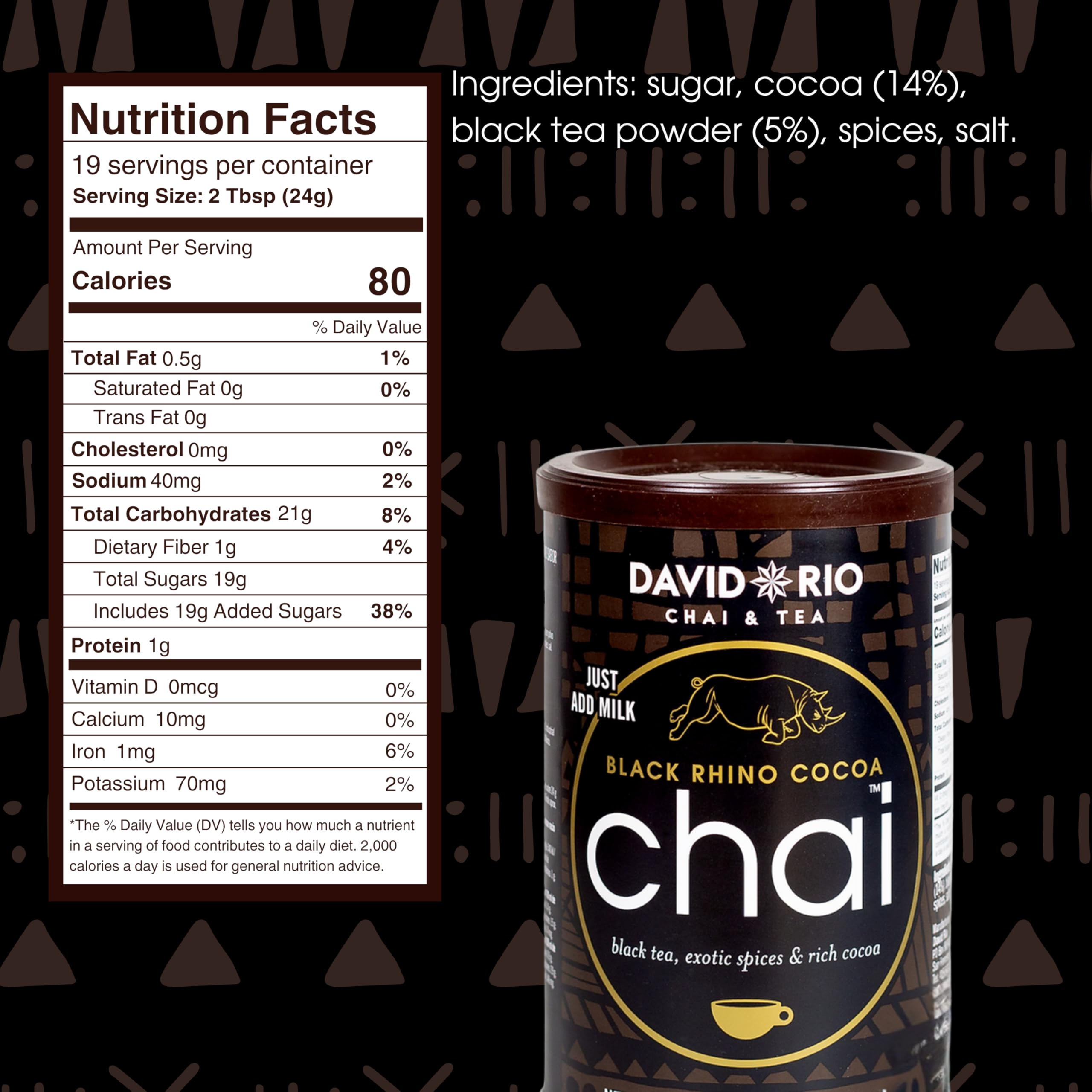 david-rio-signature-black-rhino-cocoa-chai-pulver-456g-vegan image 2